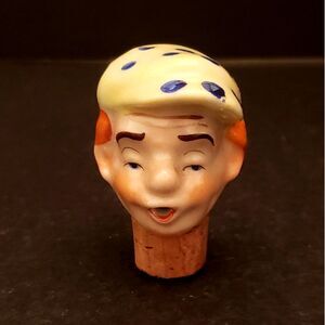 Bottle Cork Stopper Liquor Pourer Porcelain Head Golfer Jockey Antique